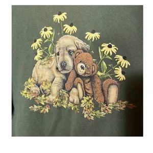 Vintage Jerzees Puppy Print Green Crewneck Sweater Size Medium thumbnail 3