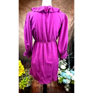 Free People Ruffled Collar 3/4 Sleeves Deep V Front Morning Light Mini Dress XS thumbnail 9