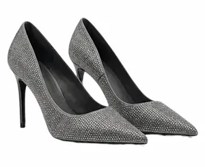 Mango Rhinestone Embellished Pointed Toe Satin Heel Pump Gray Size 39/ 8.5 thumbnail 1