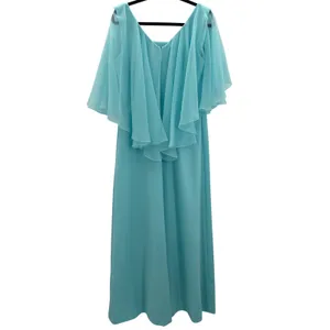 Vintage Miss Rubette Blue Chiffon‎ Cape Embroidered Lace Maxi Dress 16 Mod Twee thumbnail 4