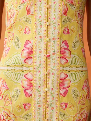 NWT Few Moda Delores Dress size 4 linen ANAYA yellow floral mini sunlit blooms thumbnail 6