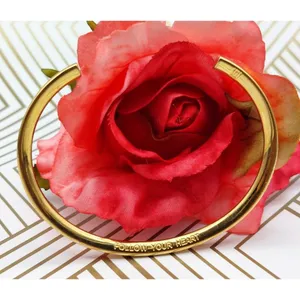 Gold Tone Signed Cuff Bracelet Well Made Engraved Follow Your Heart thumbnail 7