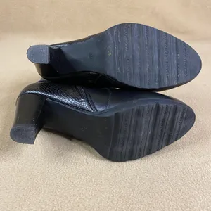 Black Faux Leather Ankle Boots Snake Print Buckle Chunky‎ Heel Zip Women's Sz 9 thumbnail 7