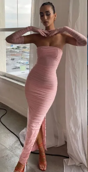 House of CB “Sofia” Fairy Pink Mesh Maxi‎ Dress strapless NWOT like fornarina XL thumbnail 1
