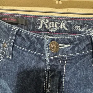 Y2K Wrangler‎ Rock 47 Low Rise Blue Jeans Women’s Studded Flare rhinestone 4/27 thumbnail 5