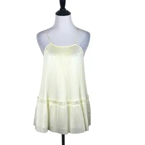 Lewit Green Essence Pleated Swing Top Square Neck Spaghetti Strap Yellow Size XS thumbnail 4