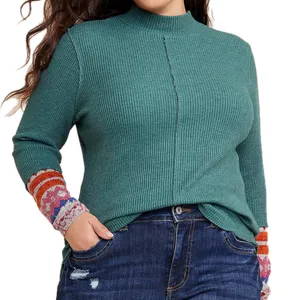 NWT Maurices Waffle Mock Neck Fair Isle Cuff Mixer Tee thumbnail 1