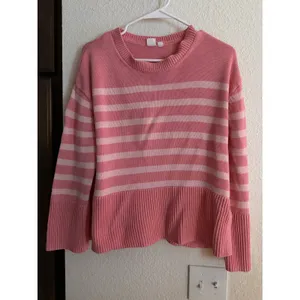 Gap Womens Pink‎ Striped Crewneck Knit Sweater Long Sleeve Ribbed Pullover Small thumbnail 2