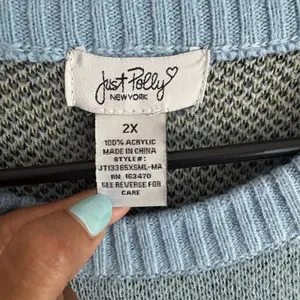 Just Polly New York Smiley Face Oversized Knit Sweater Blue 2X JT13385XSML-MA thumbnail 5