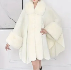 Stunning Soft, Faux Rabbit Fur Collar and Lapels, Cape - White - one size thumbnail 2