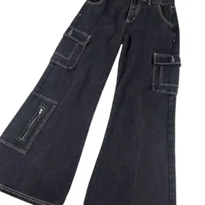 Superdown Natt Baggy Cargo Black Wide Leg Jeans Size XS thumbnail 10