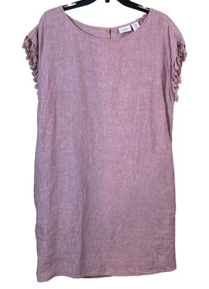 Antibes Blanc Linen Pink Fringe Sleeve Dress Size Medium thumbnail 1