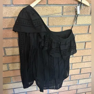 Veronica Beard Cruz Eyelet Top One Shoulder Ruffle Shirt Size 6 Casual thumbnail 5