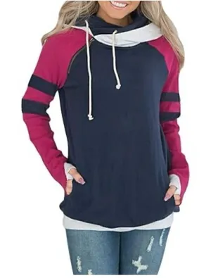 Boutique Happy Sailed Striped Double Hoodie Cowl Neck Sweatshirt Size 2X thumbnail 1