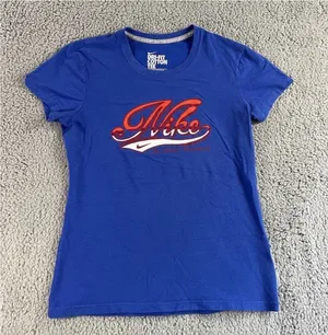 Nike Dri Fit T Shirt‎ Women M Blue Cotton Graphic Retro y2k 90s Sporty Twee thumbnail 1