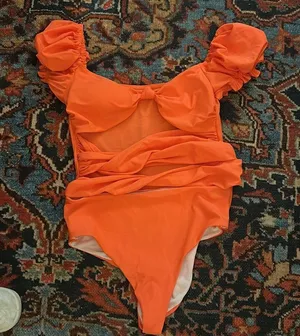 Orange Puff Sleeve One Piece Swimsuit thumbnail 6