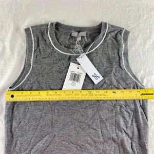 NWT Super Soft Gray White Trim Sweater Vest Top Evolution Size S thumbnail 4