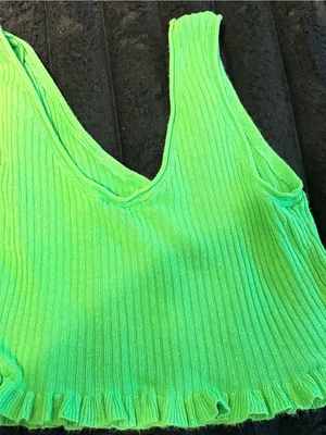 Zara Bright Lime Ribbed Tank with Ruffle Hem thumbnail 7