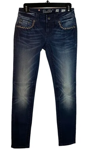 New Miss Me Jeans Womens Size 26 skinny dark Denim Embellished stitched‎ Pockets thumbnail 1