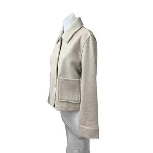 Zara Women's Beige Collared Long Sleeve Button Down Shirt Shacket Coat Jacket M thumbnail 3