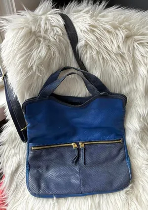 Fossil Blue and Black Leather Crossbody Tote Bag thumbnail 1