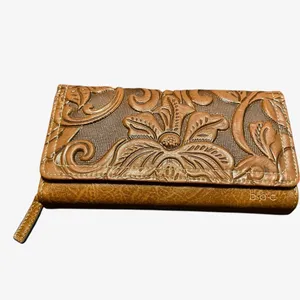 New Boc Floral Tooled Zip Wallet Tan thumbnail 2