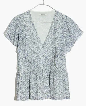 Madewell Georgette Ruffle-Sleeve Peplum Top in Americana‎ Floral Size Small thumbnail 1