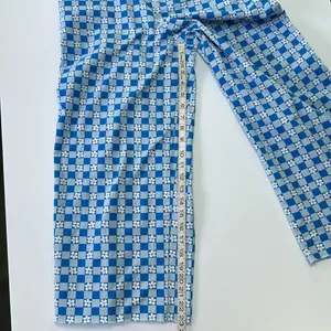 Wild fable pull on wide leg high rise pants retro blue white check with flowers thumbnail 13