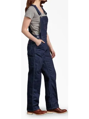 DICKIES Women’s Relaxed Fit Bib Overalls Dark Indigo Small Cotton Straight Leg thumbnail 7