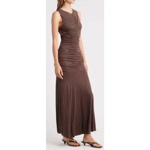 Open Edit Brown Ruched Sleeveless Maxi Dress Size‎ Small NEW thumbnail 2