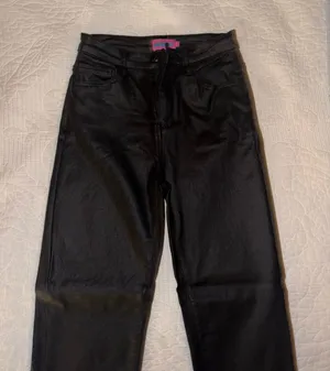 Edikted Luna Faux Leather Flare Jeans Petite thumbnail 1