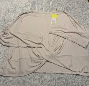 All in Motion Womens Twist Front Long‎ Sleeve Ribbed Top Beige Size 2X thumbnail 1