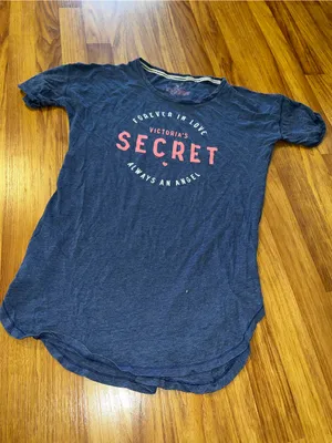 Victoria's Secret Navy Blue Short Sleeve Logo Sleep Tee with Pink Print thumbnail 2