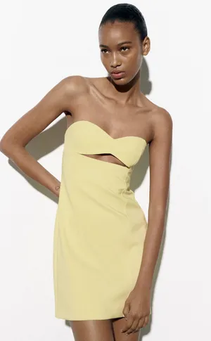 Zara Bodycon Strapless Mini Lemon Party Coctail Shower Bridal 🍋Dress thumbnail 12