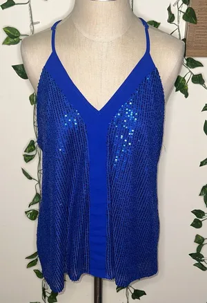 Double Lined Blue Sequin Flowy Tank Top Size M thumbnail 1