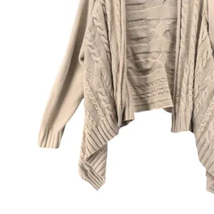 April Cornell Open Cardigan Medium Cream Wool Waterfall Wool Blend Cable Knit thumbnail 4