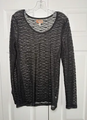 Mudd Sheer Floral Lace Top Womens Size XL‎ Black Y2K Grunge Long Sleeve Alt thumbnail 1