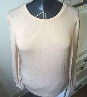 J Crew re-imagined beige scoop neck lightweight gathered sleeve top thumbnail 1