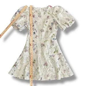 Gianni Bini Women’s Floral Eyelet‎ Puff Sleeve Mini Dress White Size 4 Lined thumbnail 4