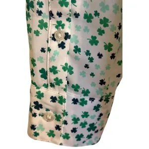 EXPRESS Portofino White Green Shamrock Clover Button Up Roll Tab Blouse NWOT XS thumbnail 7