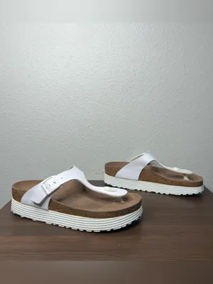 Papillio Birkenstock White Vegan Leather Gizeh Flex Platform Sandal Size 6 thumbnail 2