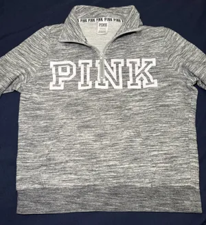 PINK Victoria’s Secret Gray Marled Quarter Zip Sweatshirt Small Y2K Varsity thumbnail 3