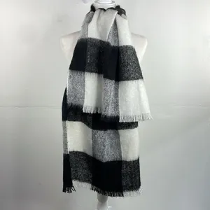 SCARF Chunky Warm Cozy large block plaid rectangular scarf black and white thumbnail 4