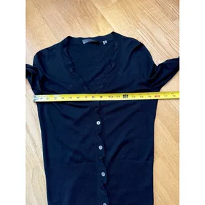 Elie Tahari Women's Silk Cashmere Ruffle Long Sleeve Button Black Cardigan XS thumbnail 7