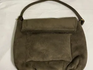 Vintage Brown Faux Suede Shearling Trim Handbag Boho Hobo Shoulder Bag Purse thumbnail 6