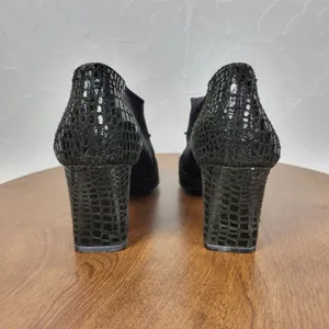 J Renee Women's Shoes 7 Black Leather Reptile Embossed Slip On Block Heel Bootie thumbnail 4