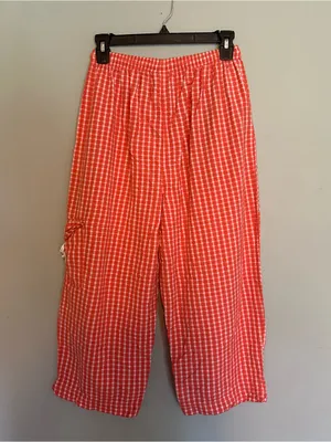 Vintage 90s Red Gingham Cotton Capri Pants Wide Leg Cottagecore Picnic L thumbnail 7