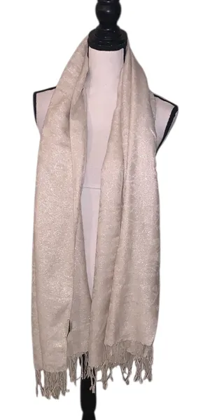 RSVP Sparkly Cream Scarf with Fringe Winter Holiday Gold Sparkles thumbnail 1
