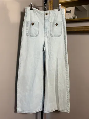 Zara Size 2 Light Wash Wide Leg Denim Jeans thumbnail 2