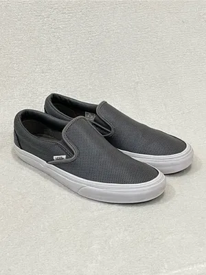 Vans Classic Grey Perf Leather Slip-On in Smoked Pearl Unisex Women’s Size 9.5 thumbnail 3